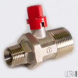 Ultra Compact© isolation valve 1" BSPT male x 1/2" BSPP male with fitted 15mm square head adapter